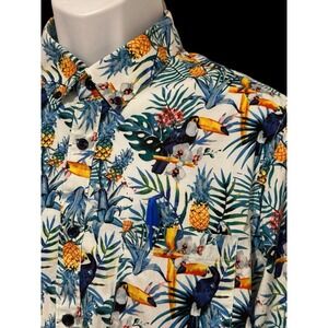 Paisley & Gray Mens Shirt‎ Tropical Parrots Slim Fit Button Long Sleeve L 17